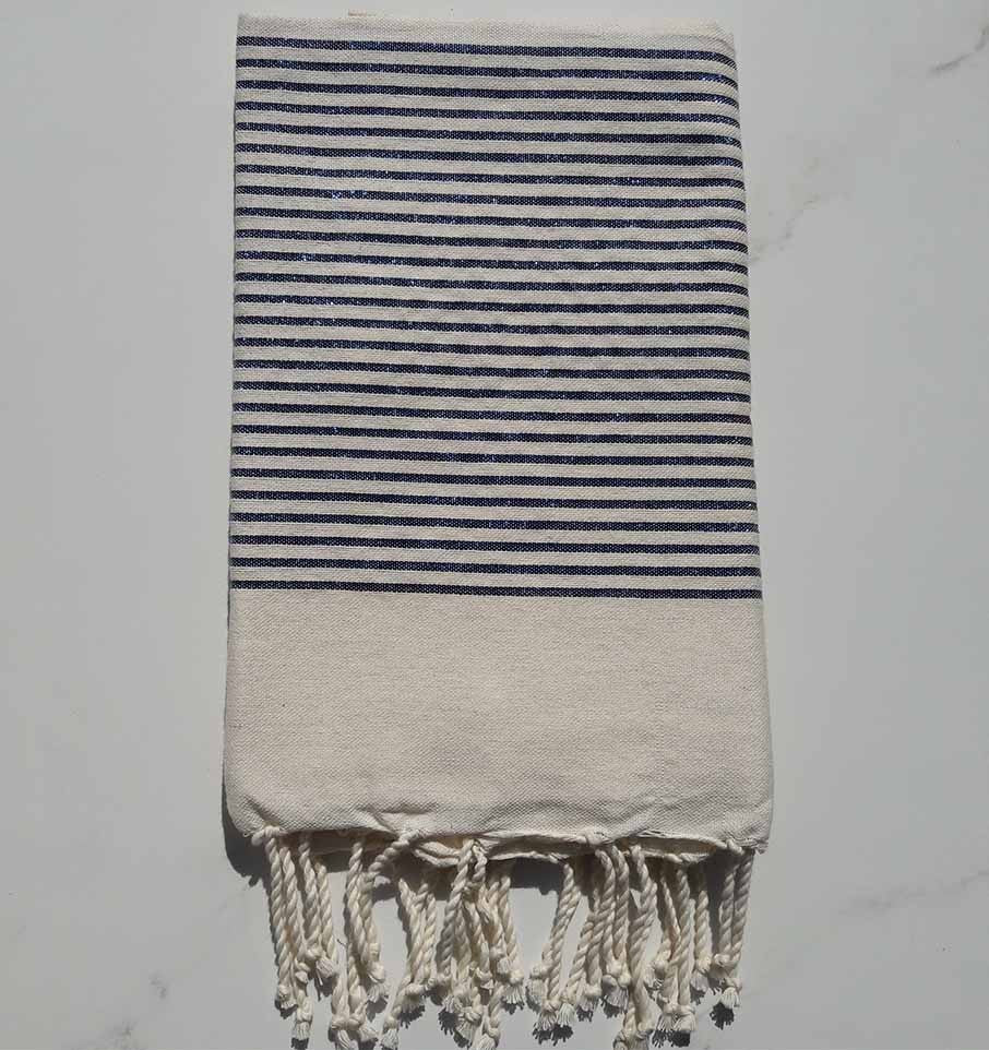 Fouta lurex blanc crème avec lurex bleu 