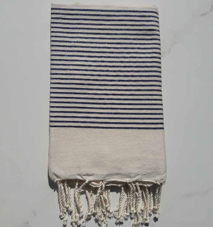 Fouta lurex blanc crème avec lurex bleu 