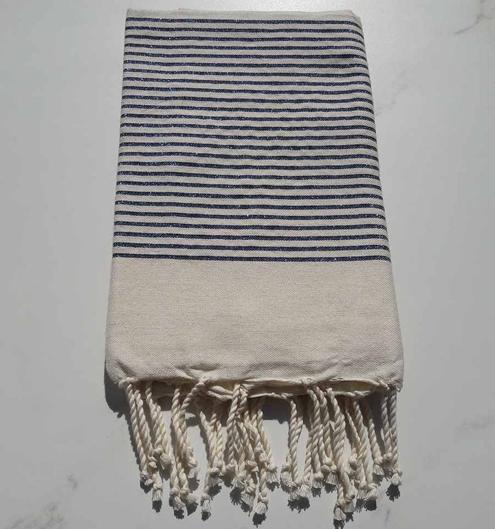 Fouta lurex blanc crème avec lurex bleu 