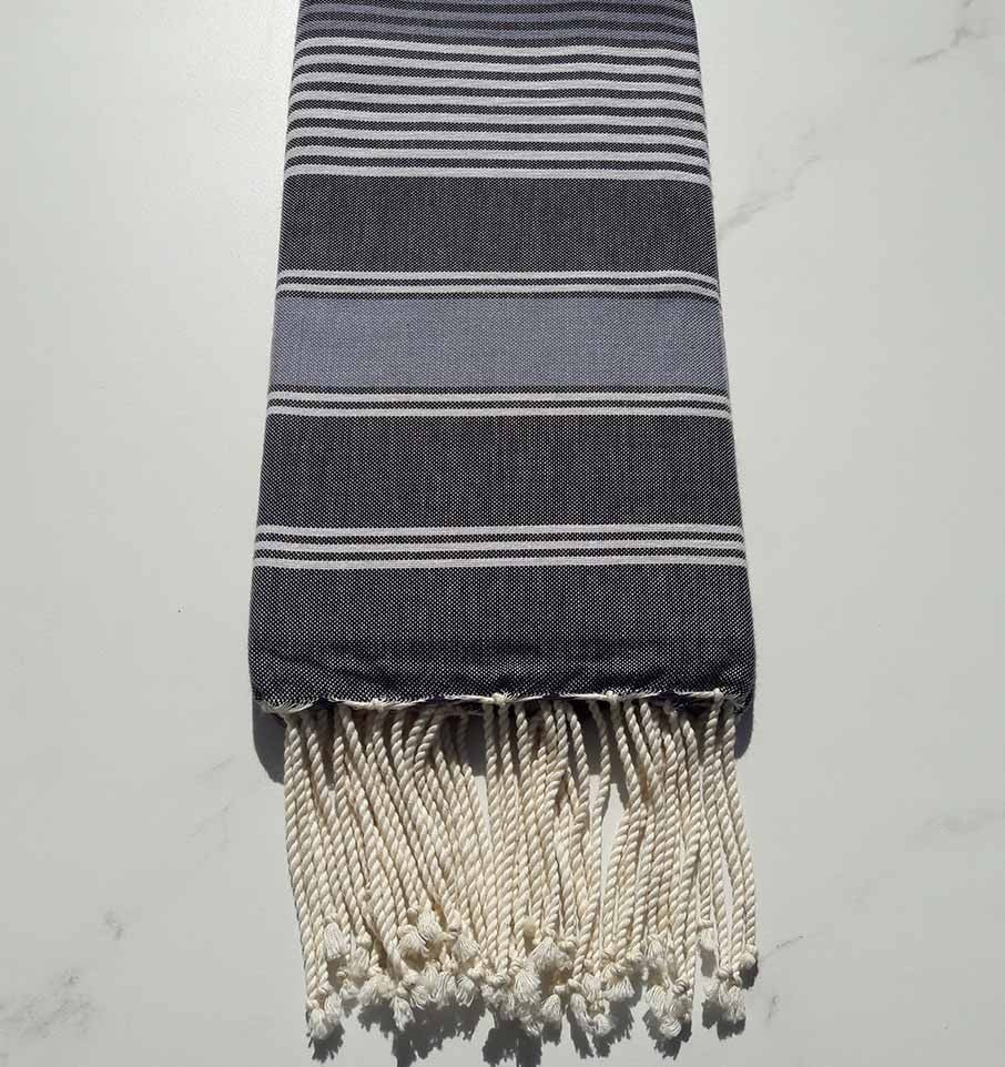 Fouta Dina ardoise, bleu horizon avec rayures 
