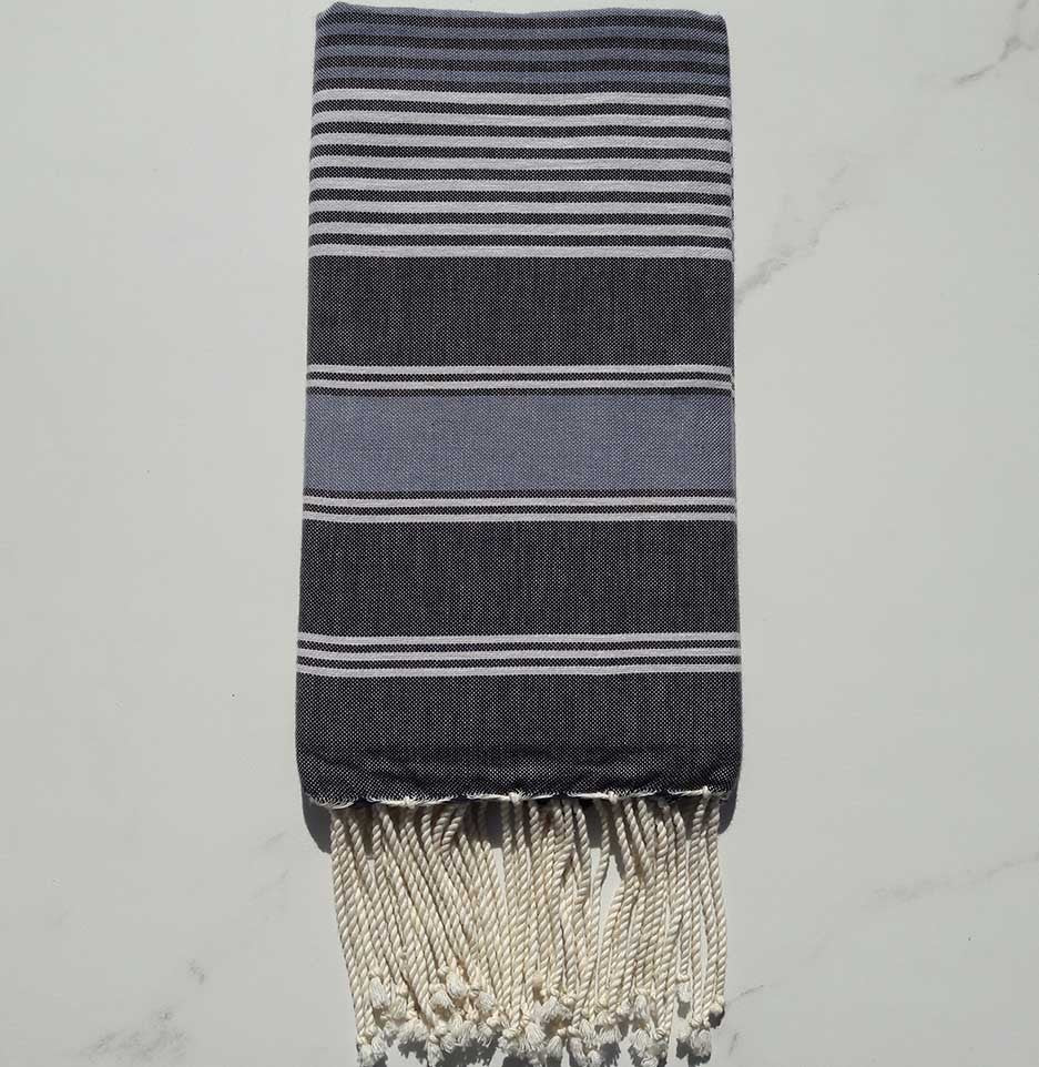 Fouta Dina ardoise, bleu horizon avec rayures 