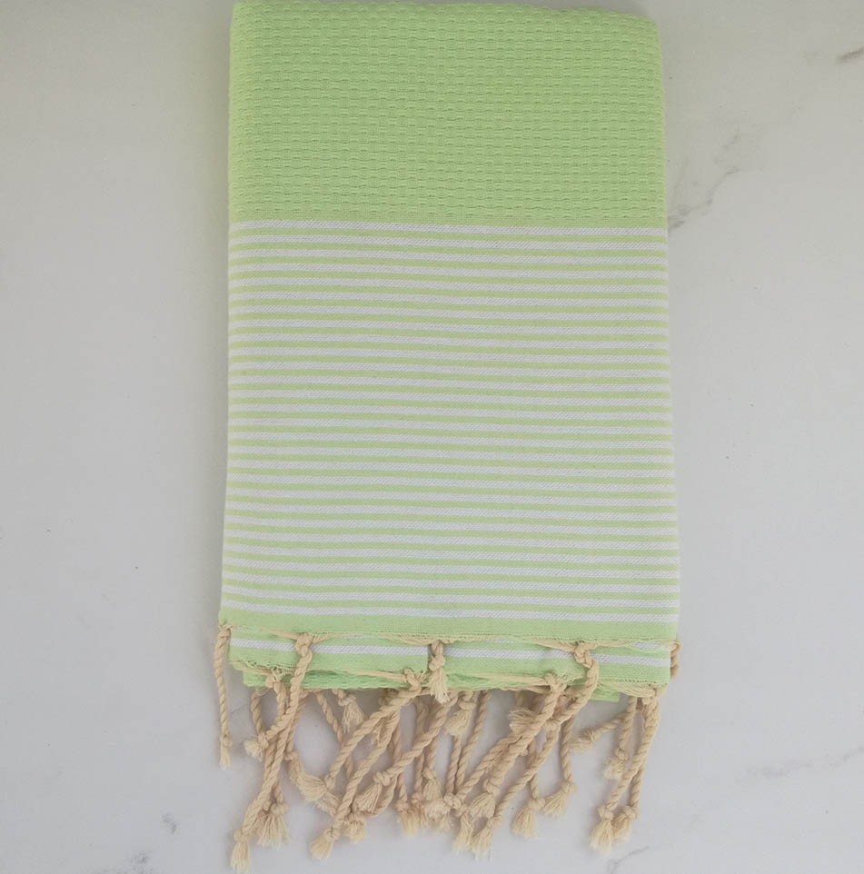 Fouta nid d'abeille vert dragée 