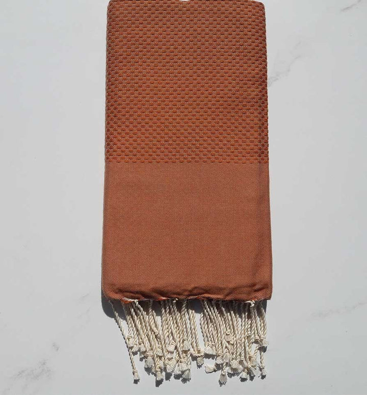 Fouta nid d'abeille unie ocre orange 