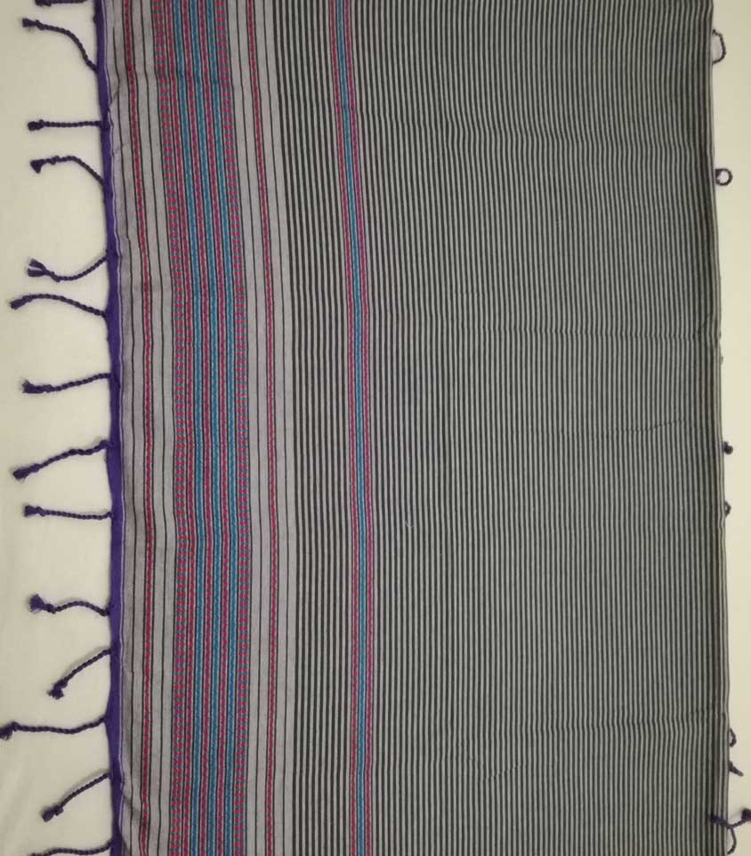 Fouta arabesque violet pale rayée gris anthracite 