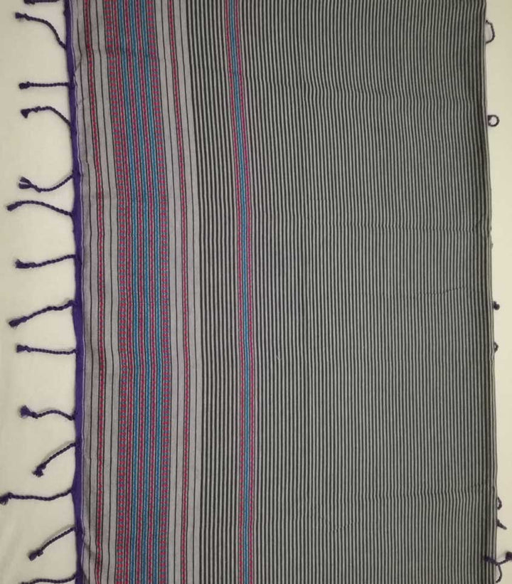 Fouta arabesque violet pale rayée gris anthracite 