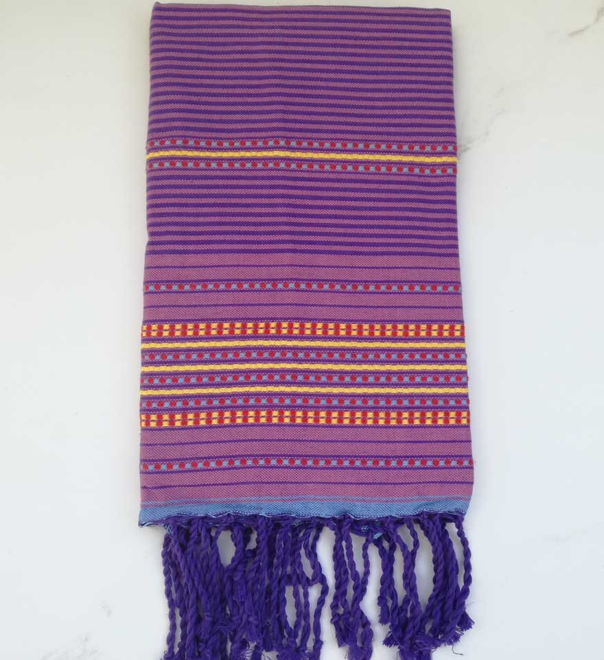 Fouta arabesque rose foncé rayée violet 