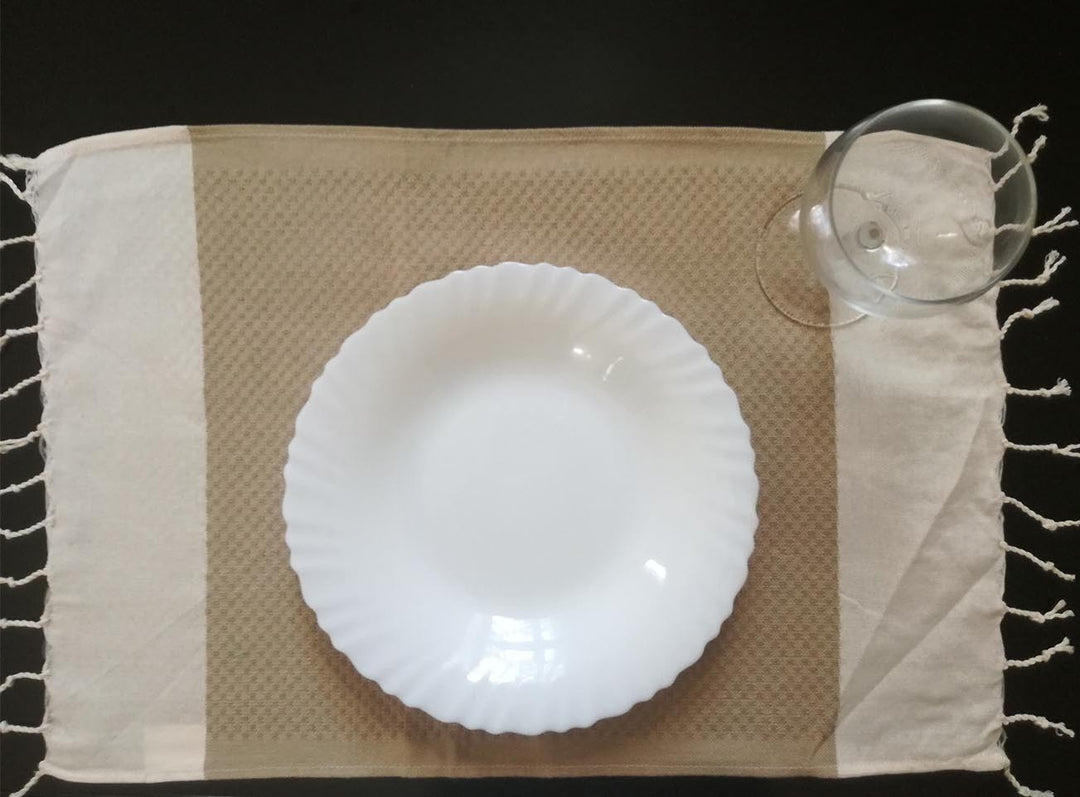 Mini fouta nid d'abeille beige vert 