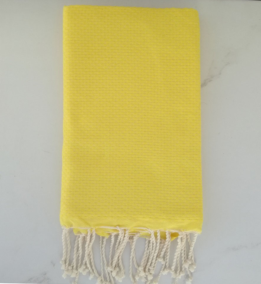 FOUTA Nid d'abeille unie jaune fluo 
