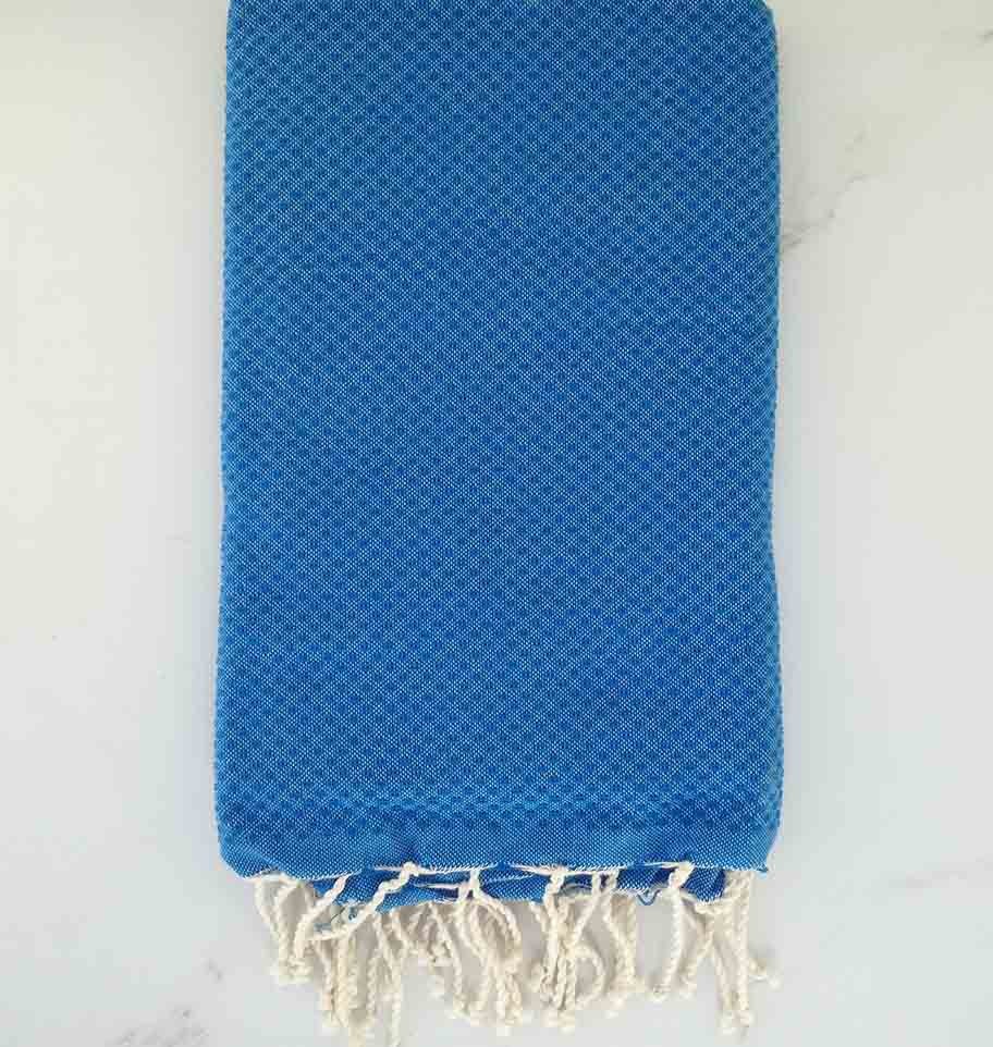 FOUTA nid d'abeille unie bleu azur 