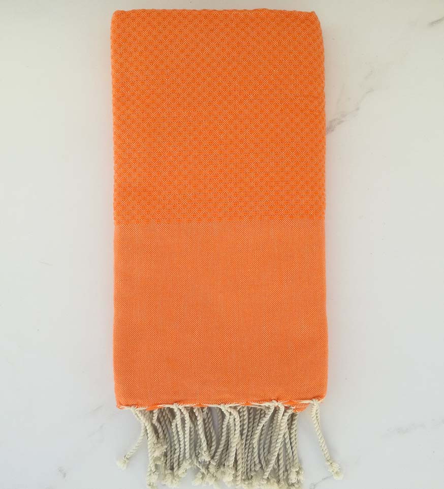Fouta nid d'abeille unie orange clair 
