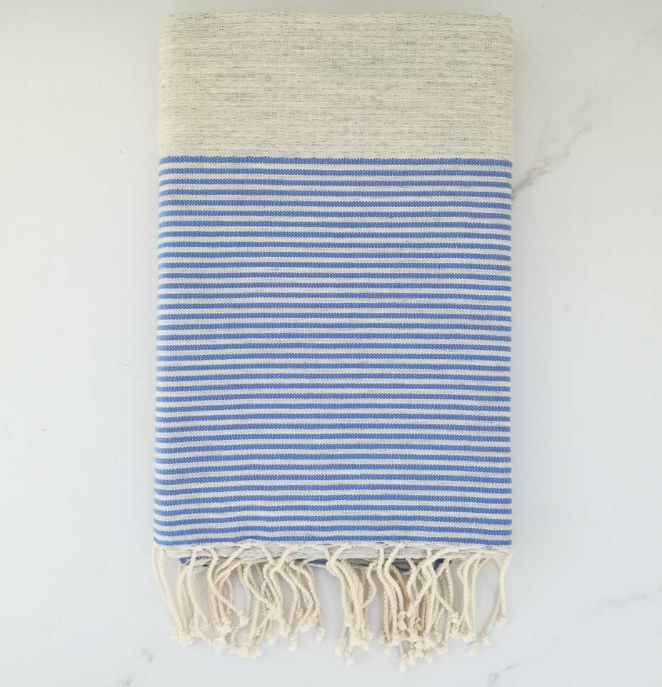 Fouta nid d'abeille gris rayée bleu 