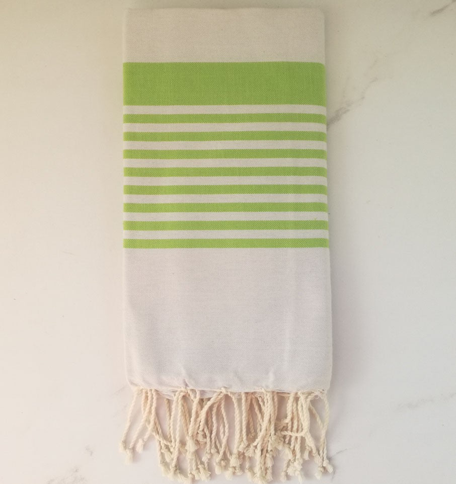 Fouta arthur greige rayée vert prairie 