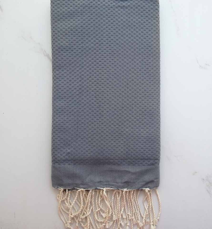 FOUTA nid d'abeille unie gris bleu 