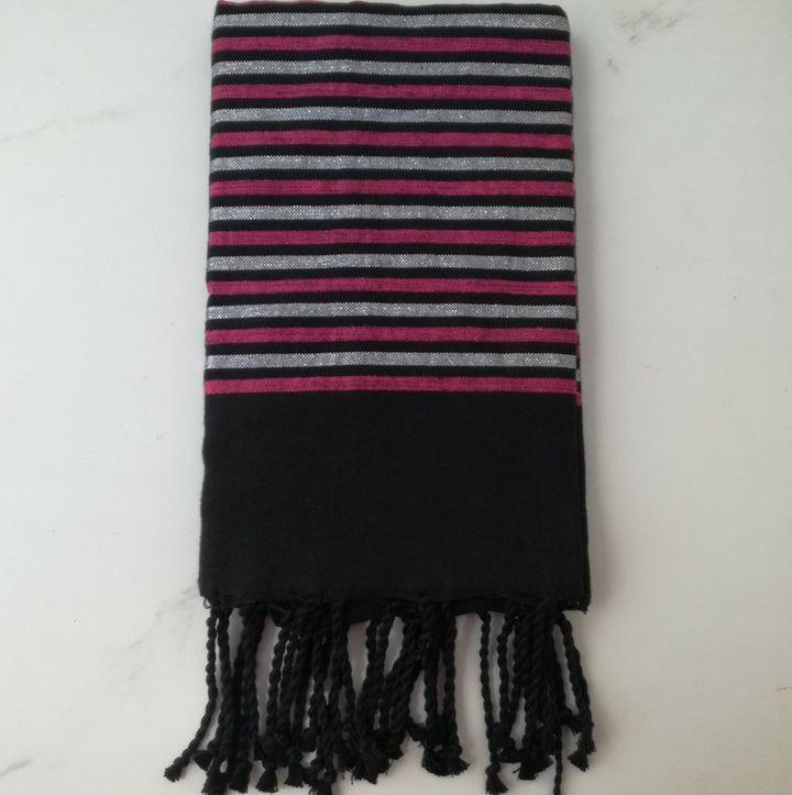 Fouta Lurex plate noir, rose et argenté 