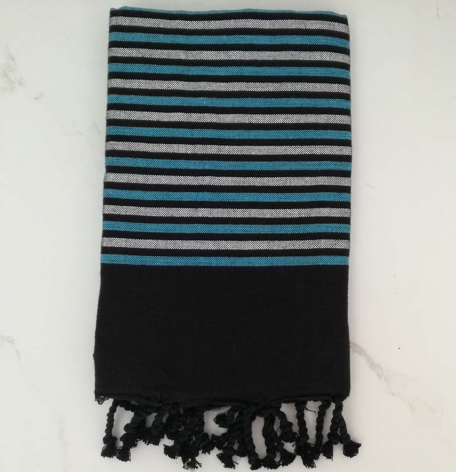 Fouta Lurex plate noir, bleu et argenté 