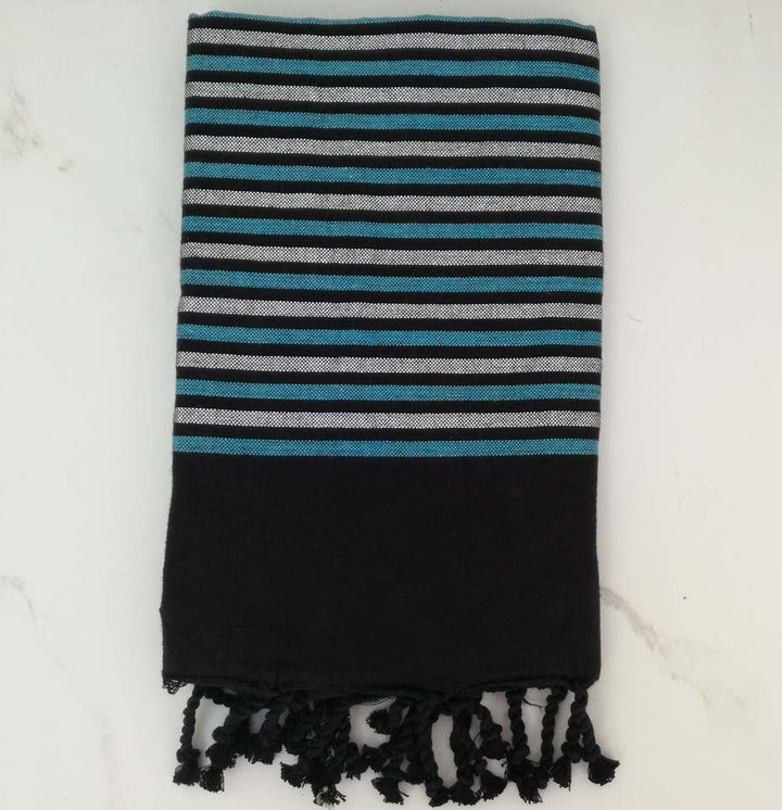 Fouta Lurex plate noir, bleu et argenté 