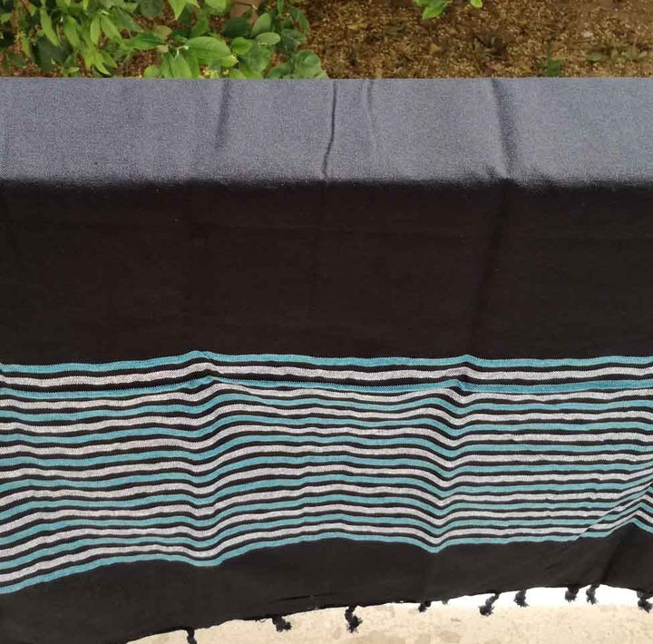 Fouta Lurex plate noir, bleu et argenté 