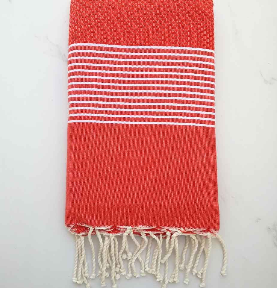 Fouta nid d'abeille rouge anglais avec rayures 