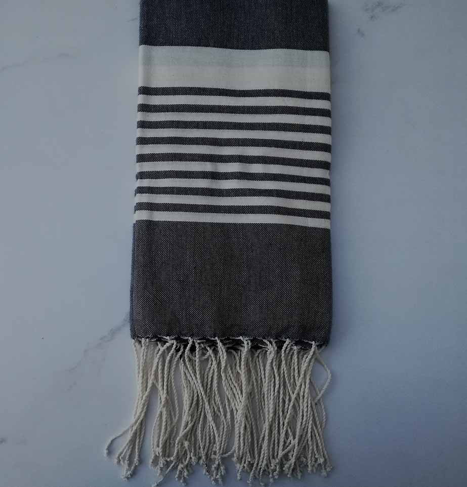 Fouta arthur bleu jean foncé avec rayures 