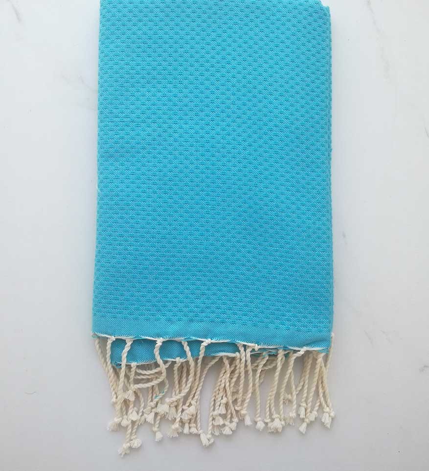 FOUTA nid d'abeille unie bleu turquoise 