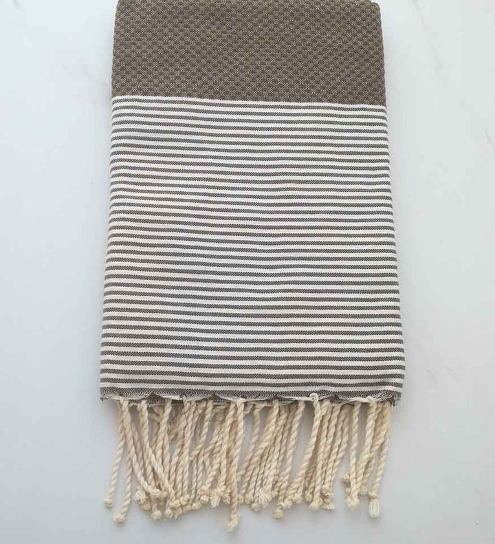 FOUTA NID D'ABEILLE brun rayée blanc 