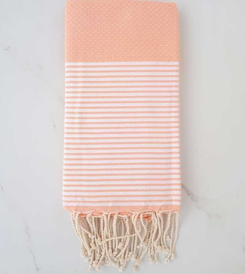 Fouta nid d'abeille saumon 