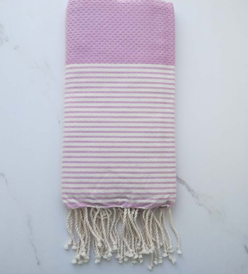 FOUTA NID D'ABEILLE Parme rayée blanc 