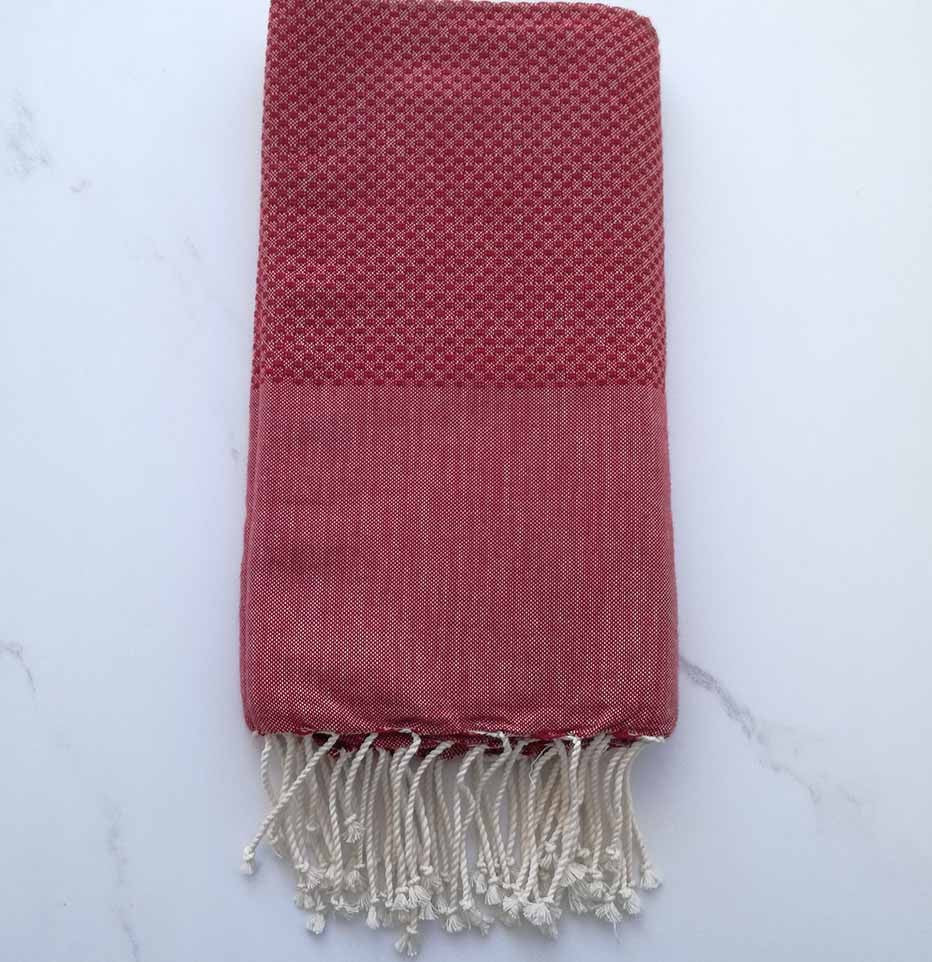 Fouta nid d'abeille unie rouge foncé 