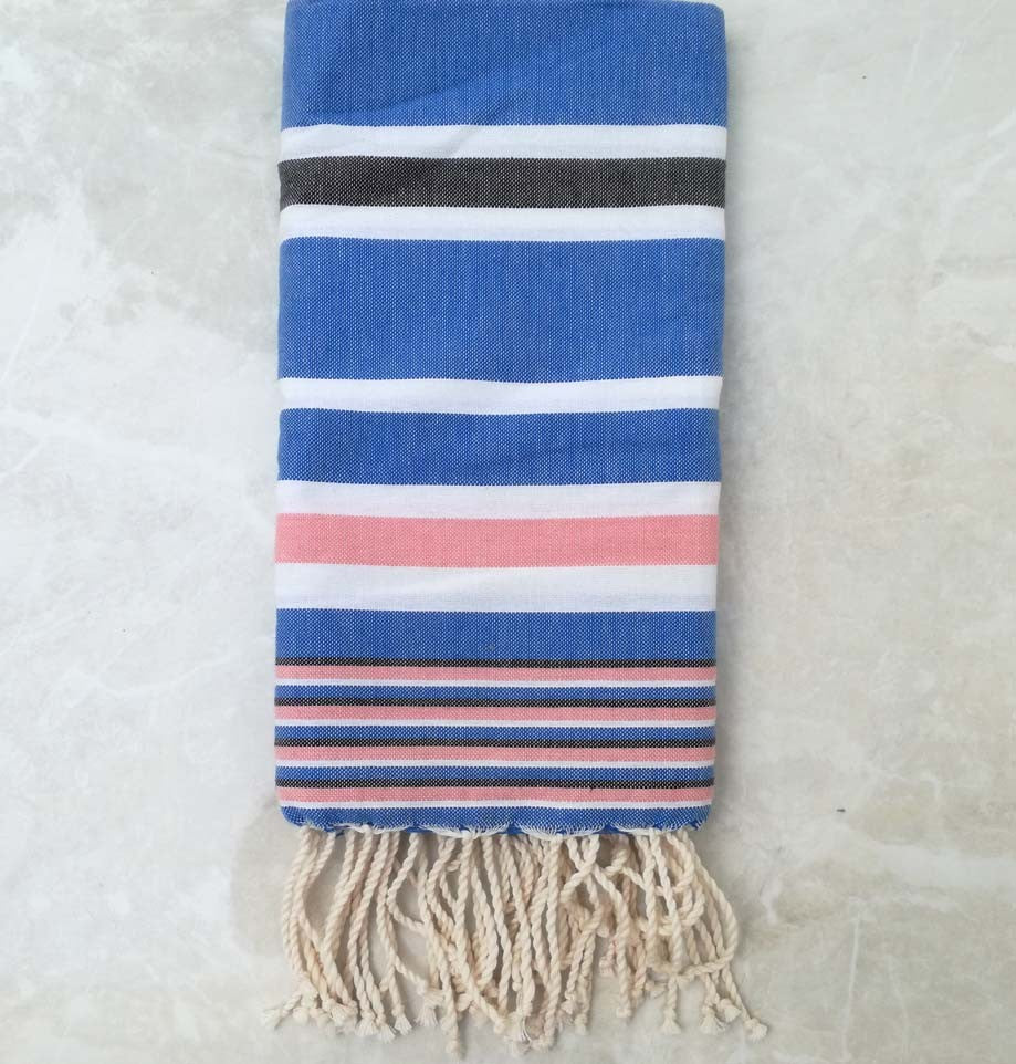 Fouta Dina bleu rayée gris 