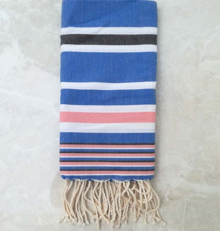 Fouta Dina bleu rayée gris 