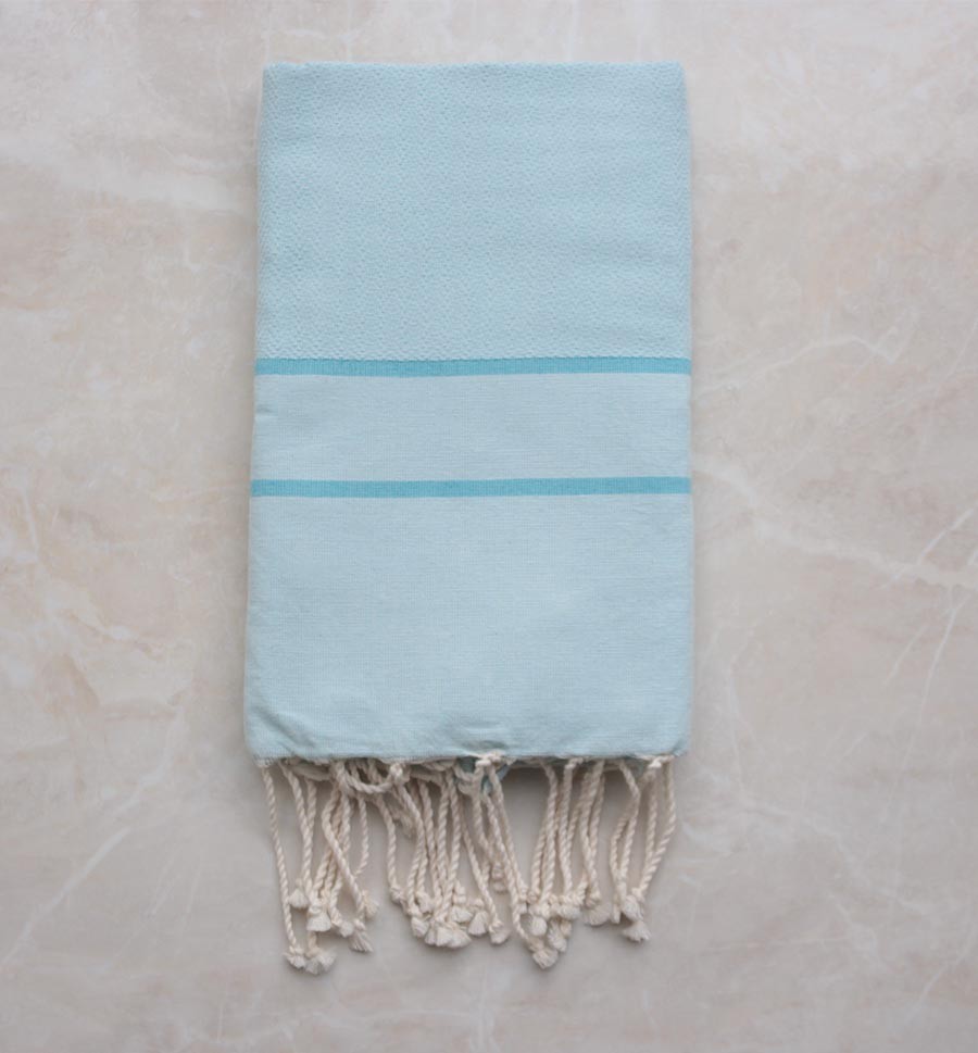 Fouta Chevron bleu clair rayée bleu 