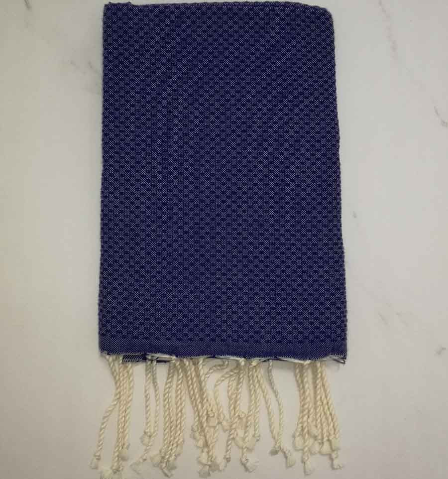 FOUTA nid d'abeille unie bleu smalt 