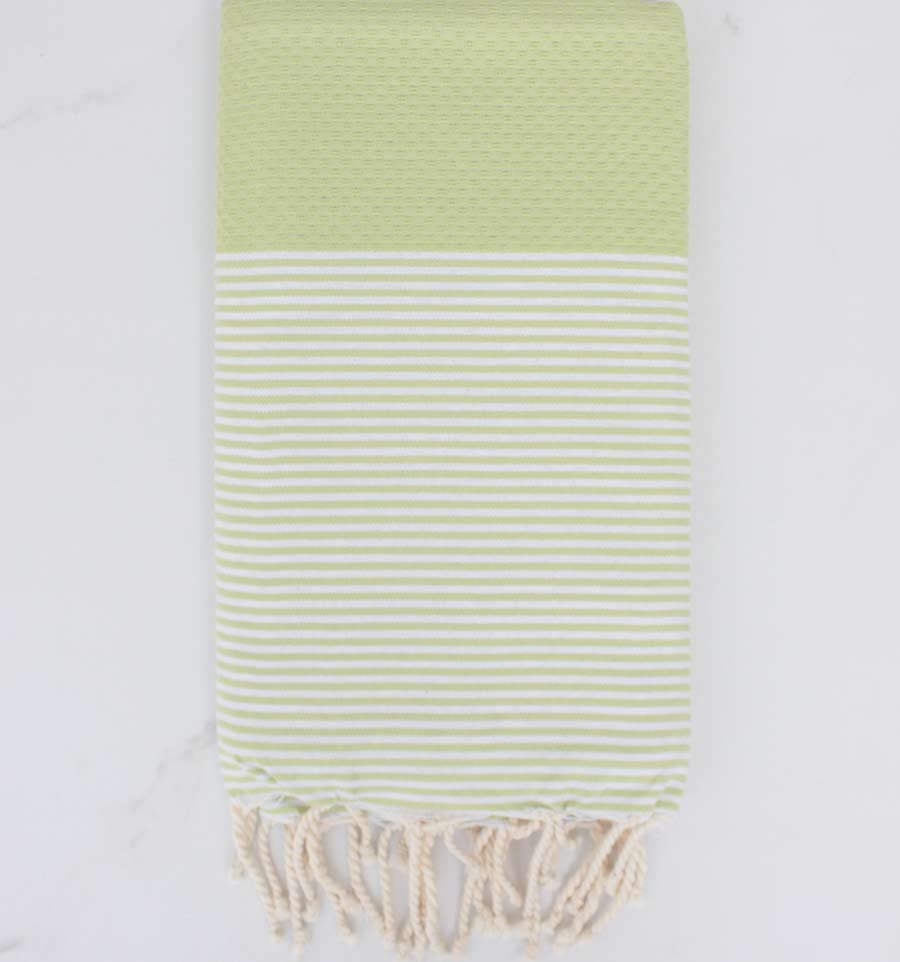 Nid d'abeille vert clair rayée rose 