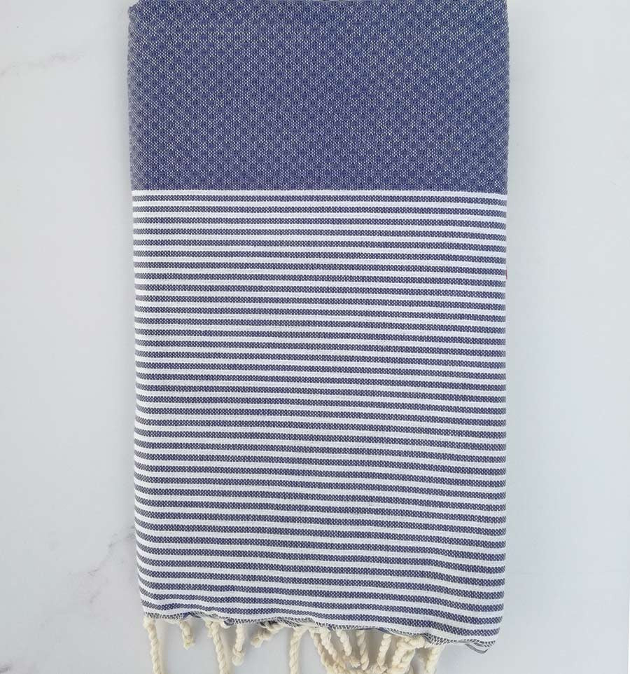 Nid d'abeille bleu rayée taupe 