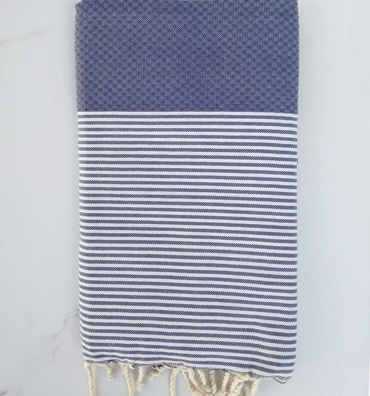 Nid d'abeille bleu rayée taupe 