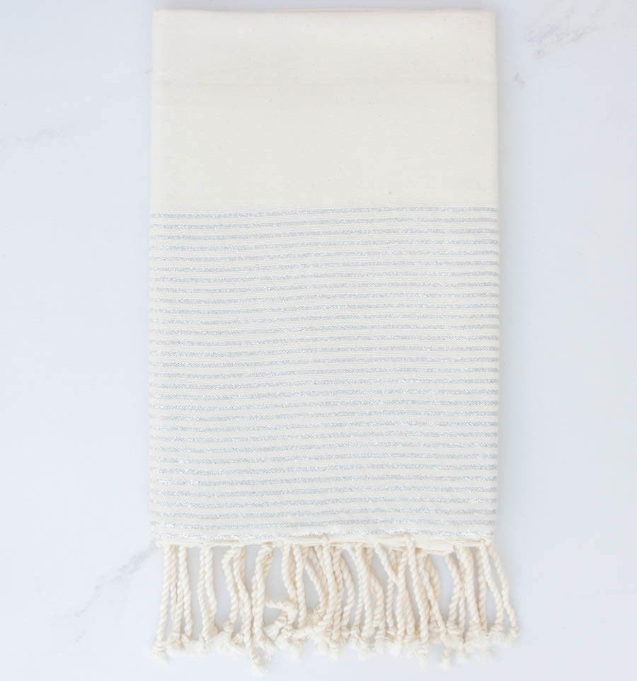 Fouta blanc crème au fil lurex 
