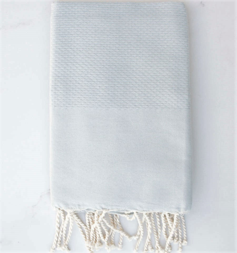 Fouta nid d'abeille unie bleu dragée 