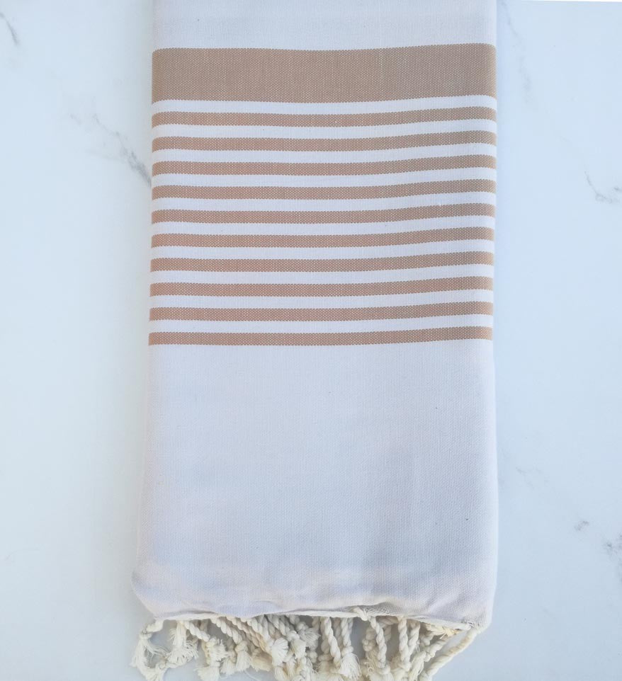 Jeté gris perle rayée beige 