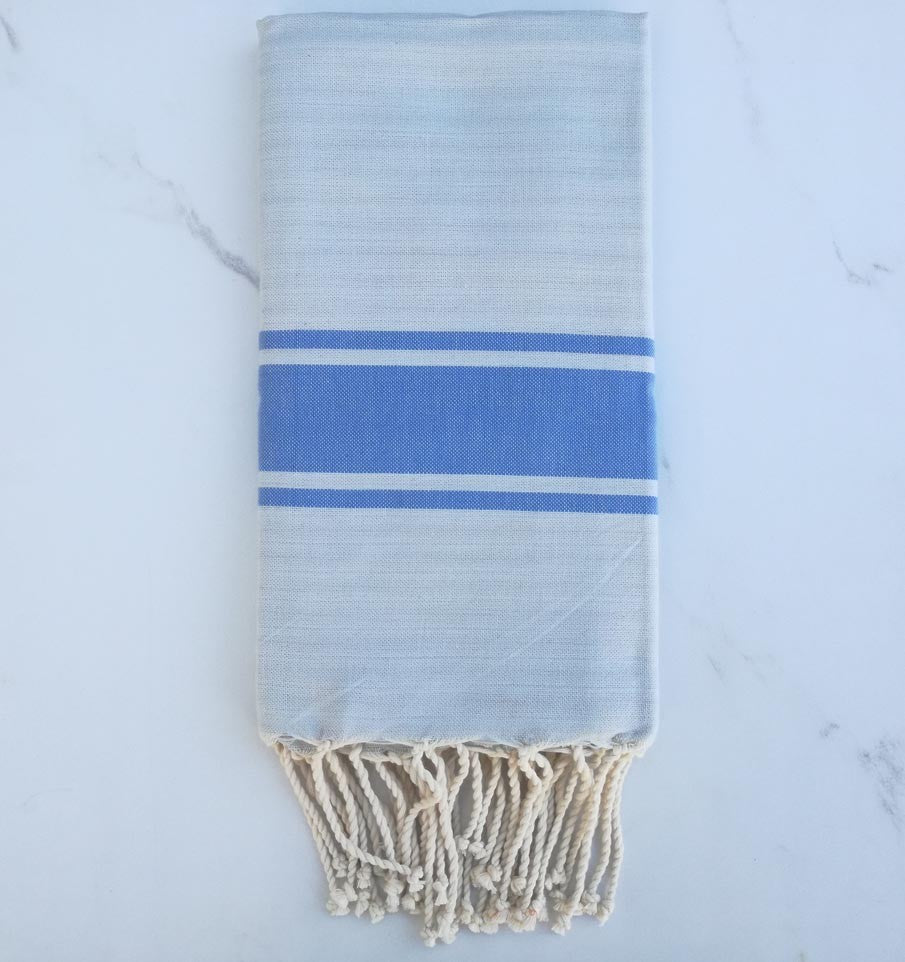 Fouta plate gris bleu rayée bleu 