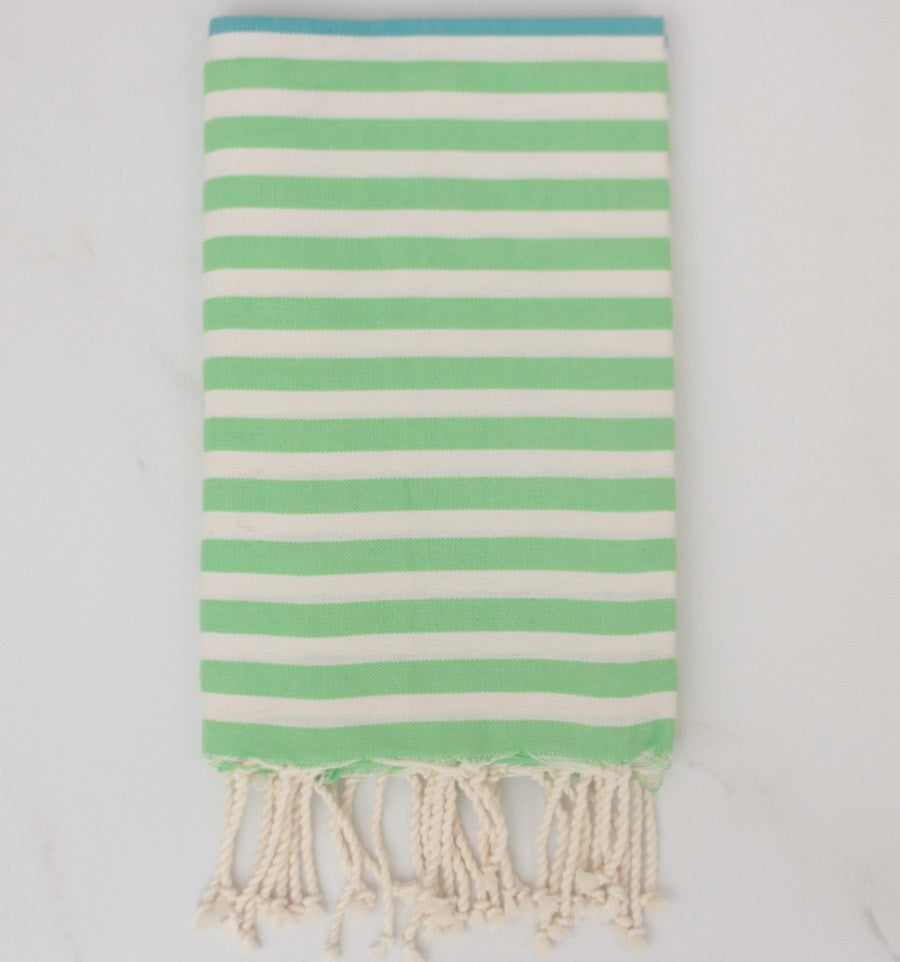 Fouta bleu bondi, vert prairie et blanc crème 