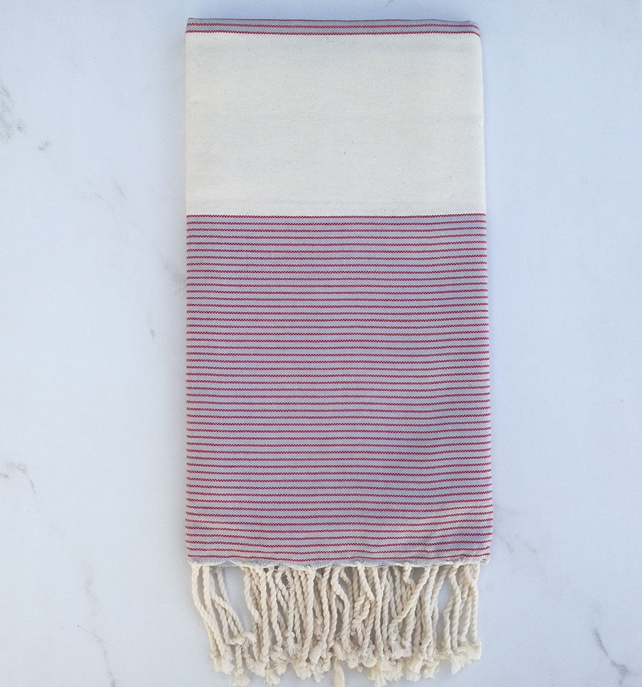 Fouta plate blanc crème et pervenche avec rayures 
