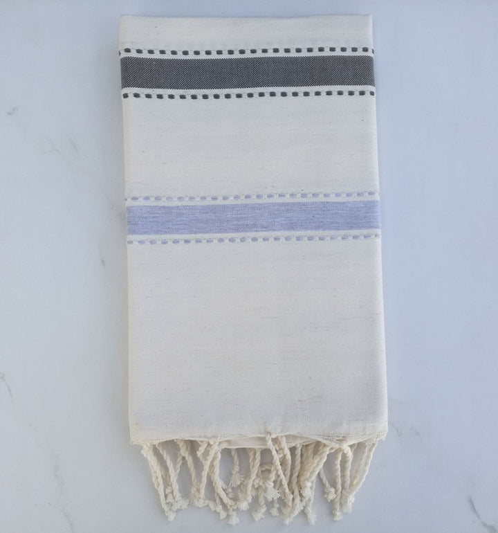 Fouta arabesque blanc crème gris foncé et gris bleu 
