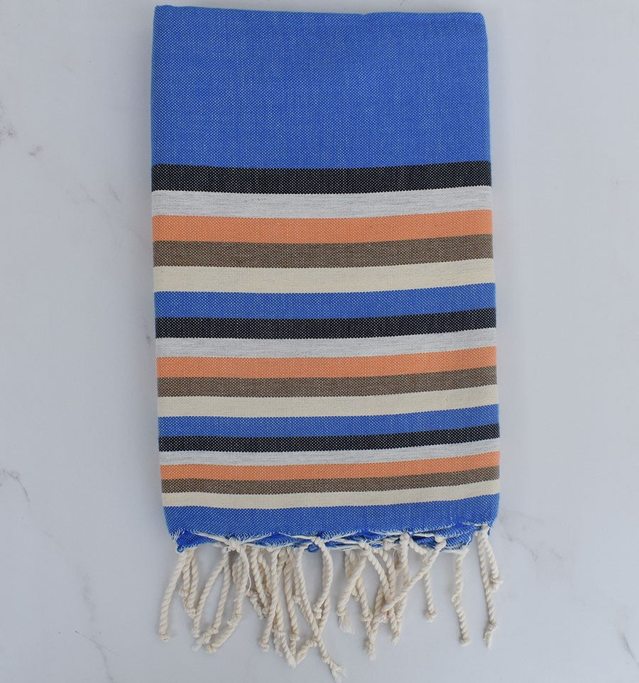 Fouta plate 6 couleurs bleu, anthracite, gris clair, orange, bistre clair et crème 