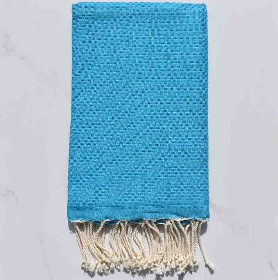 Fouta nid d'abeille unie bleu céleste 