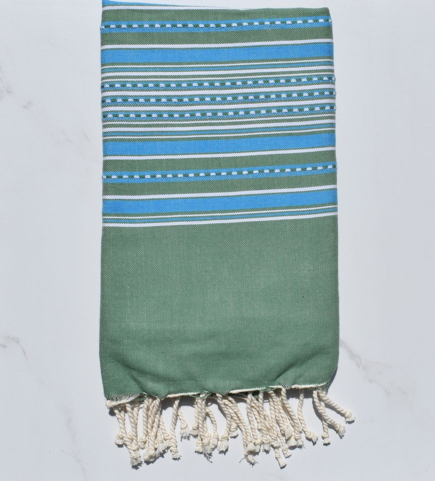 Fouta arabesque vert avec rayures bleu 