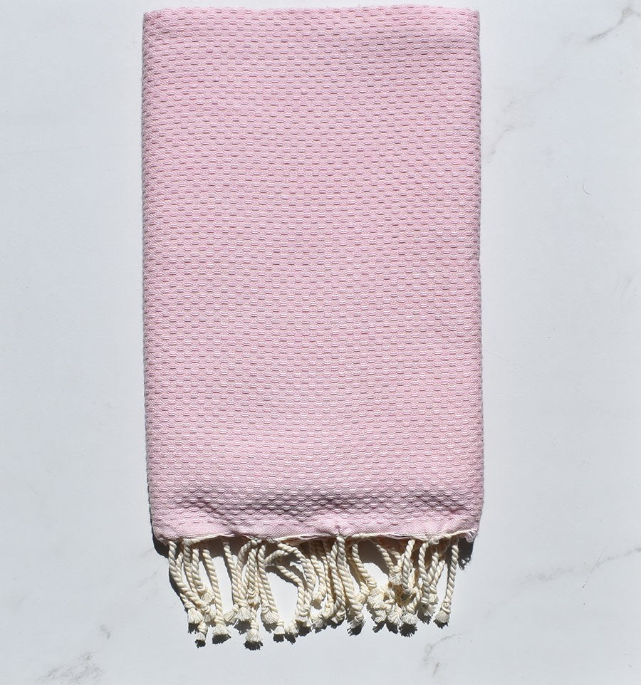 Fouta nid d'abeille unie rose dragée clair 
