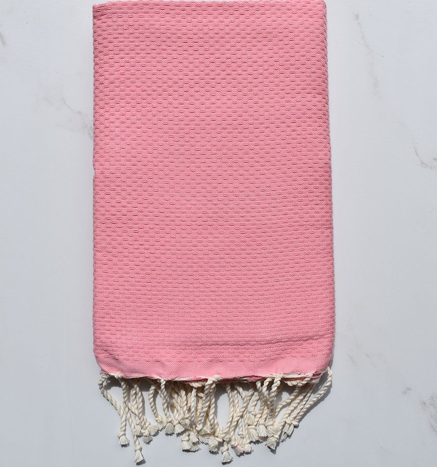 Fouta nid d'abeille unie rose pastel 