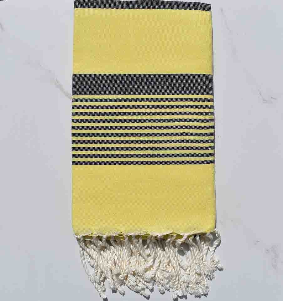 Fouta arthur jaune avec rayures bleu jean foncé 