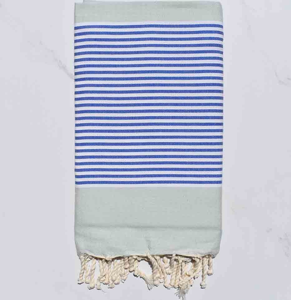 Fouta plate vert pale rayée bleu et blanc 