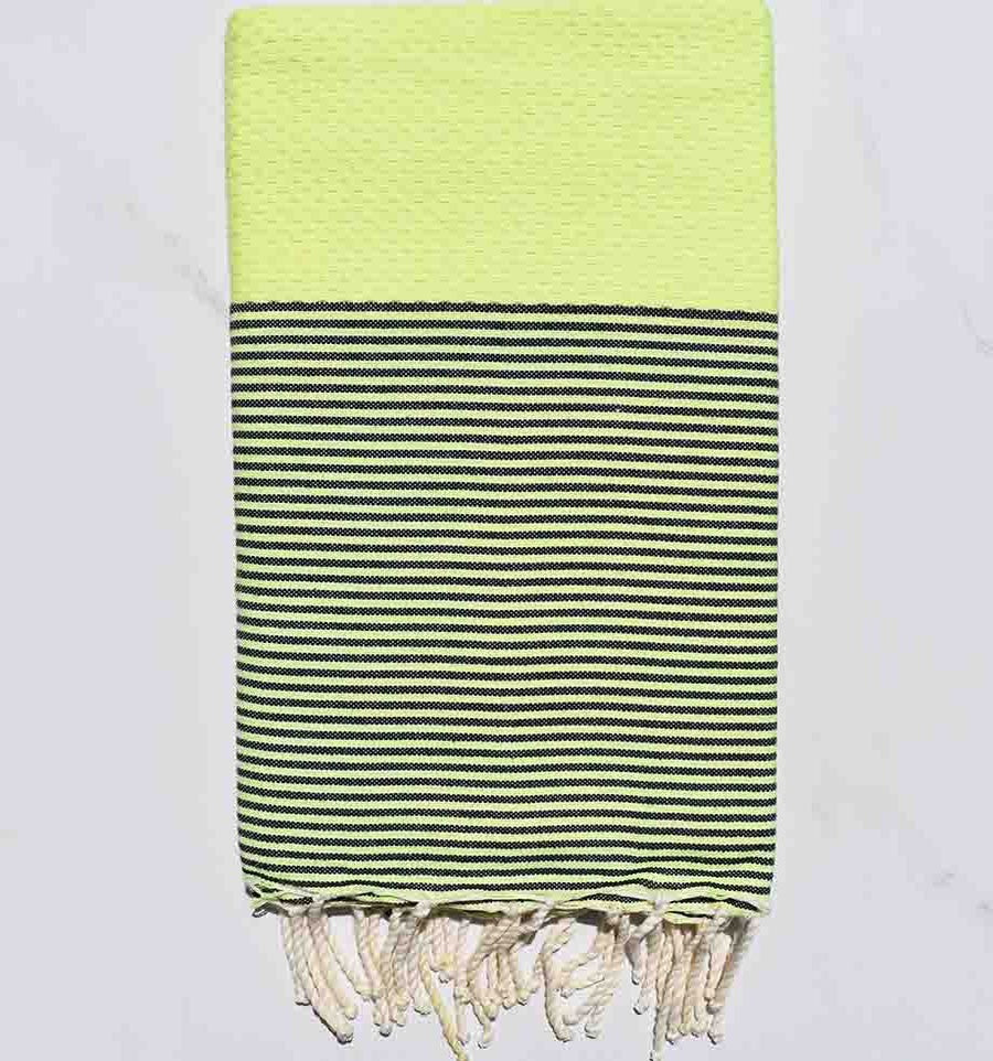 Fouta nid d'abeille jaune fluo rayée anthracite 